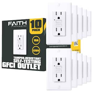 15-Amp 125-Volt GFCI Duplex Tamper Resistant Outlet, GFI Receptacle with Indicator Light and Wall Plate, White (10-Pack)