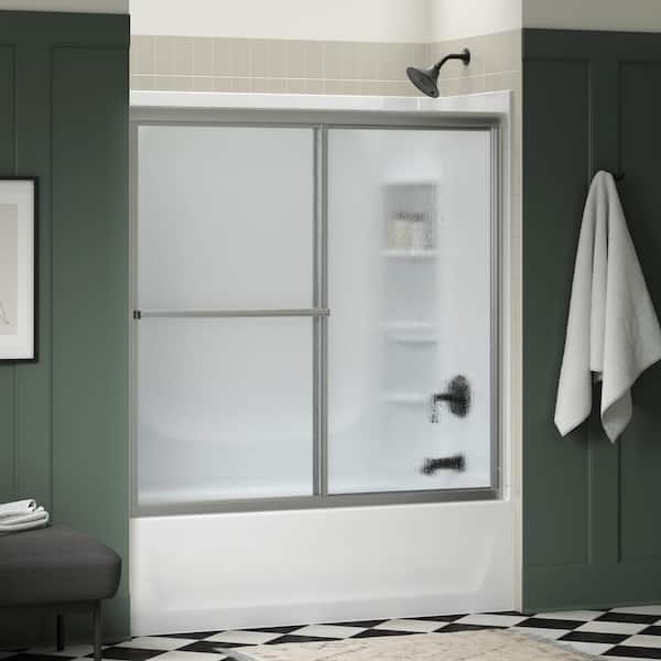 Deluxe 55-60 in. W x 56 in. H Sliding Tub Door in Silver with Rain Glass