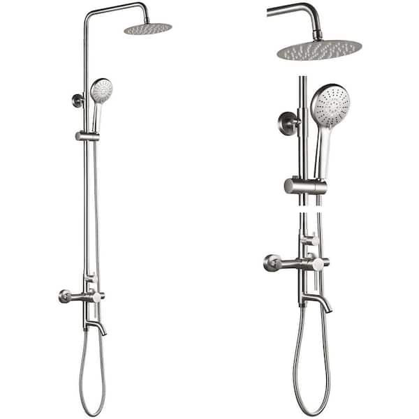 AKLFGN Outdoor Single-Handle 3-Spray Tub and Shower Faucet 8 in. Shower Heads 1.8 GPM with Adjustable Heads in. Brushed Nickel