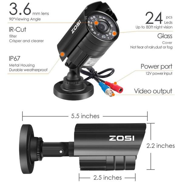 ZOSI Black Wired 1080p Outdoor Bullet TVI Security Camera