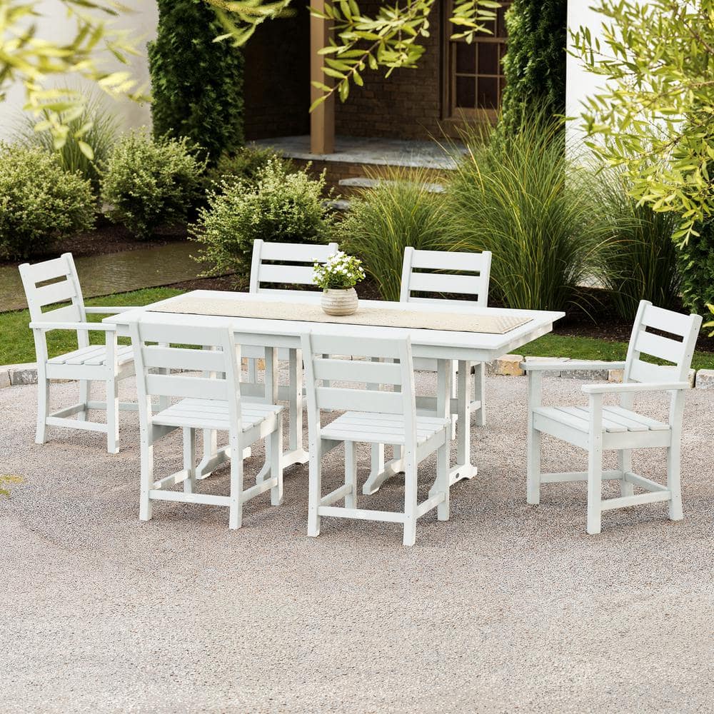 POLYWOOD Grant Park 7 Piece Farmhouse Plastic Outdoor Patio Dining Set in White PWS2725 1 WH The Home Depot