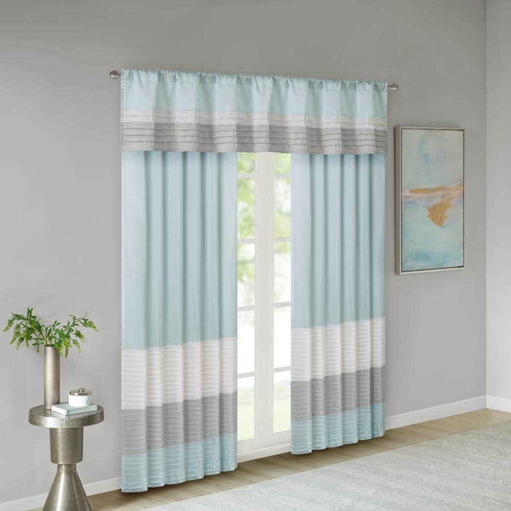 Aqua and Gray Faux Silk Pintuck Window Valance