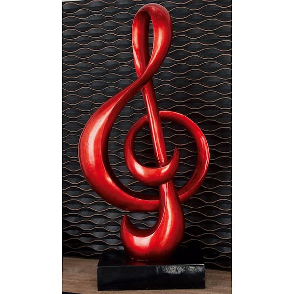 Litton Lane 7 in. x 33 in. Red Polystone Music Sculpture with Black Base