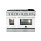 48 in. 6.58 cu. ft. Freestanding Double Oven Gas Range with 8 Italian Burners in Stainless Steel with White Door