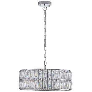 6-light Silver Crystal Drum Chandelier for Living Room and Kitchen Island with No Bulbs Included