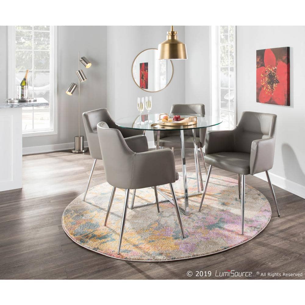 Scandinavian Gray Faux Leather Upholstered Side Chair with Metal Legs