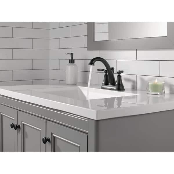 Woodhurst 8 in. Widespread 2-Handle Bathroom Faucet with Metal Drain Assembly in Matte Black