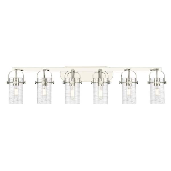 Pilaster II Cylinder 43.88 in. 6-Light Polished Nickel Vanity Light with Glass Shade