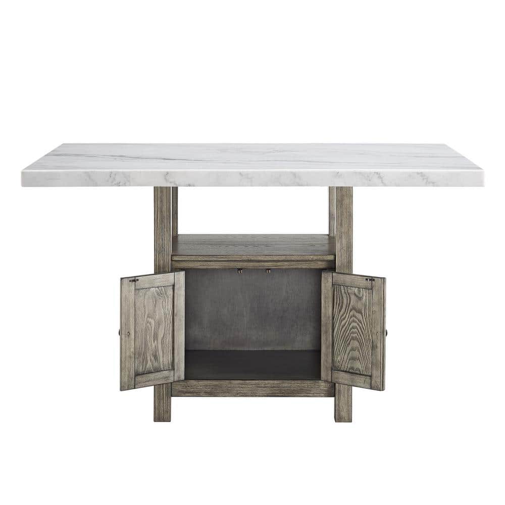 Grayson White Marble and Driftwood Counter Height Dining Set with Storage Bench