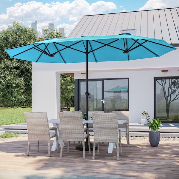 13 x 7.2 ft. Steel Double-Sided Market Patio Umbrella with Large Canopy Outdoor Table Umbrella in Lake Blue