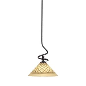 Royale 100 W 1-Light Dark Granite Standard Mini Pendant Light with Glass Shade