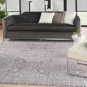 Washables Stone 8 ft. x 10 ft. Damask Contemporary Area Rug