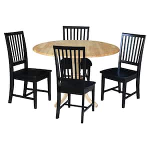 5-Piece 42 in. Natural and Black Dual Drop Leaf Table Set with 4-Side chairs