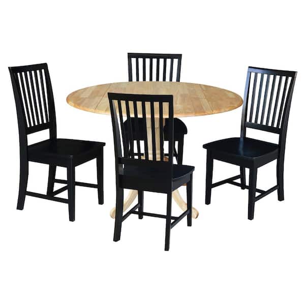 International Concepts 5-Piece 42 in. Natural and Black Dual Drop Leaf Table Set with 4-Side chairs