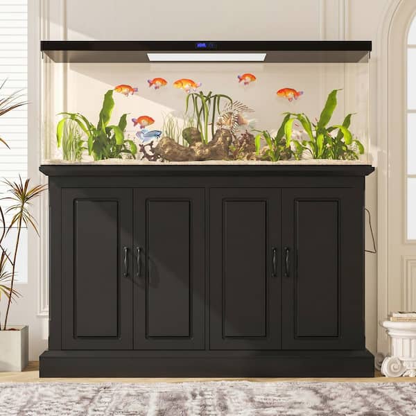 Black 55-75 gal. Wood Stand with Power Outlets,Fish Tank Stand with 4 Cabinets (50 in. W)