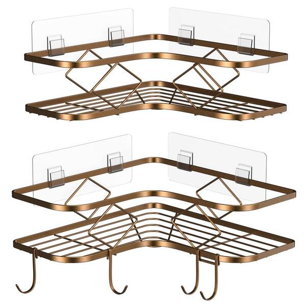 Cubilan Wall Mounted Bathroom Shower Caddies Corner Shower Shelves with Hooks in Bronze 2Pack