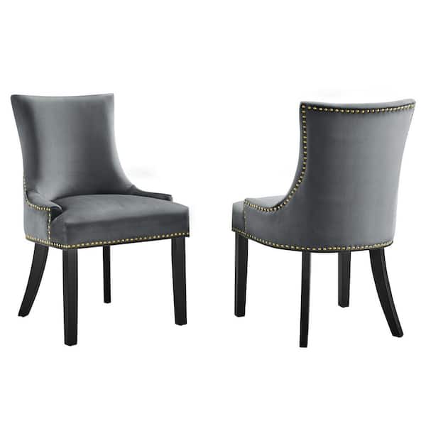 MODWAY Marquis Gray Performance Velvet Nailhead Trim Dining Side Chairs (Set of 2)