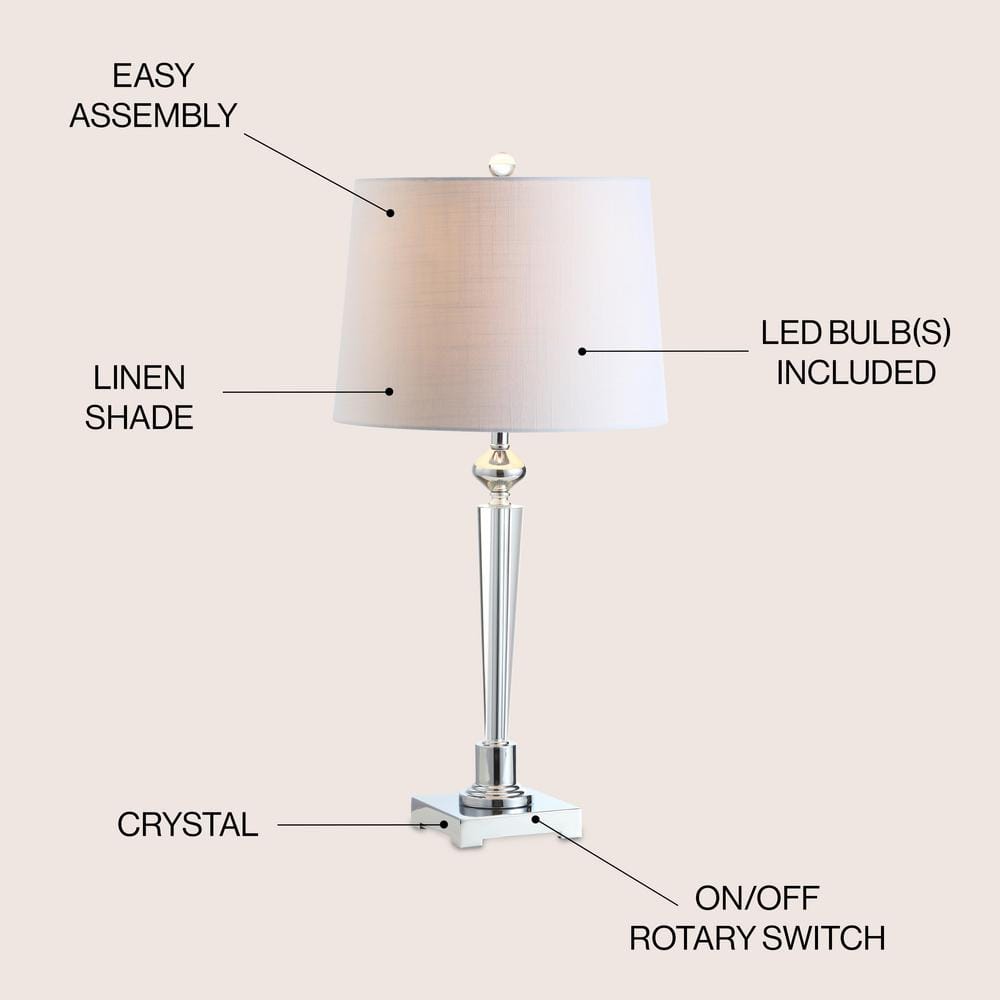 Foster 28.25" Chrome and Crystal Table Lamp with White Linen Shade