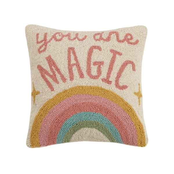 MAKERS COLLECTIVE The Pillow Shoppe You are Magic Pink Wool 14 in x 14 in Hook Throw Pillow