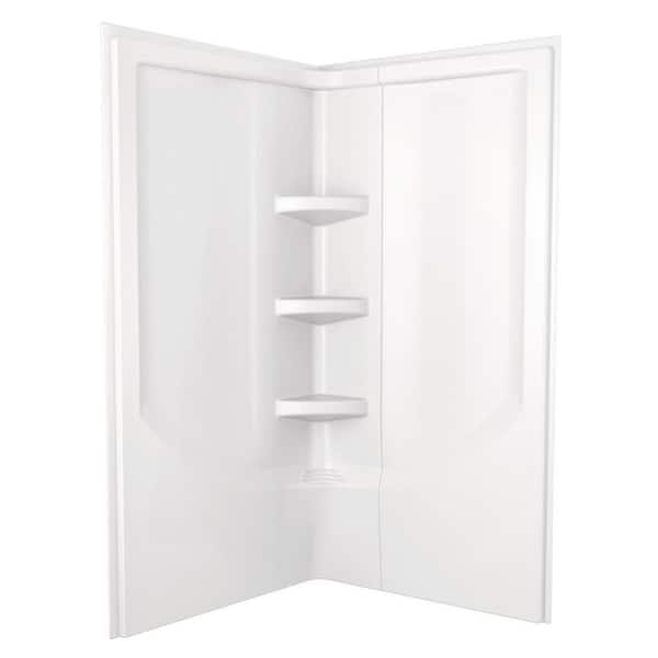 38 in. W x 73.88 in. H 2-Piece Direct-to-Stud Corner Shower Wall Surrounds in White