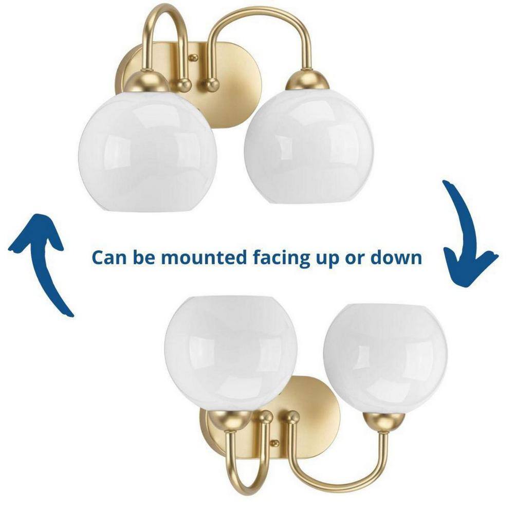 Vintage Gold 2-Light Bath Wall Light with White Glass Globes