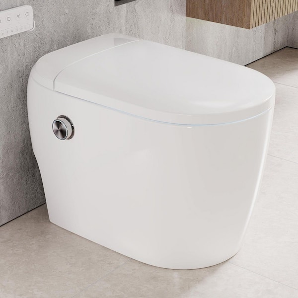 Compact Elongated Smart Toilet Bidet 1.28 GPF in White with Auto Flush, Filter, Dryer, UF Heated Seat for Small Bathroom