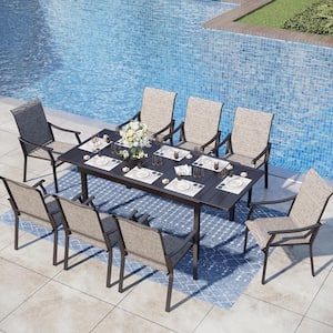 Black 9-Piece Metal Expandable Table Patio Outdoor Dining Set with Textilene Chairs