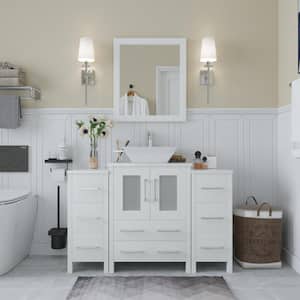 Ravenna 48 in. W Bathroom Vanity in White with Single Basin in White Engineered Marble Top and Mirror