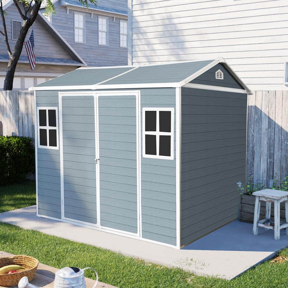 Gray Resin 6' x 8' Outdoor Storage Shed with Windows and Floor