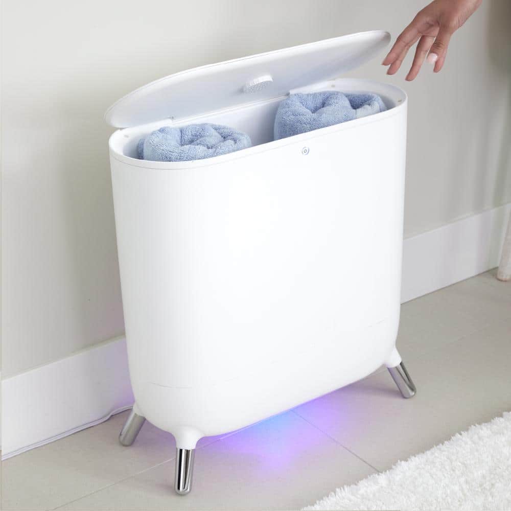 Large White and Blue SpaStudio Towel Warmer with Aromatherapy