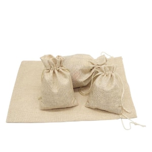 4 in. x 6 in. Natural Burlap Bag Gift Bags with drawstring Weed Barrier，50 pack
