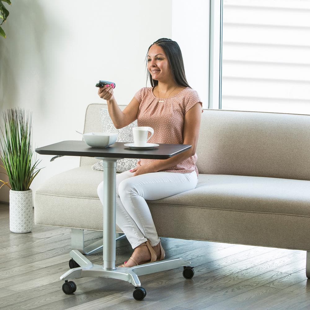 Espresso Adjustable Height Rolling Laptop Desk Stand with Silver Base