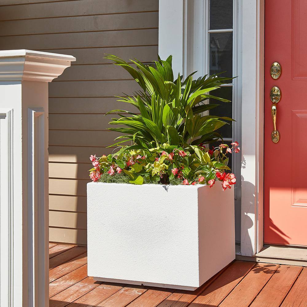 Extra Large White Granite Square Outdoor Planter with Drainage Holes