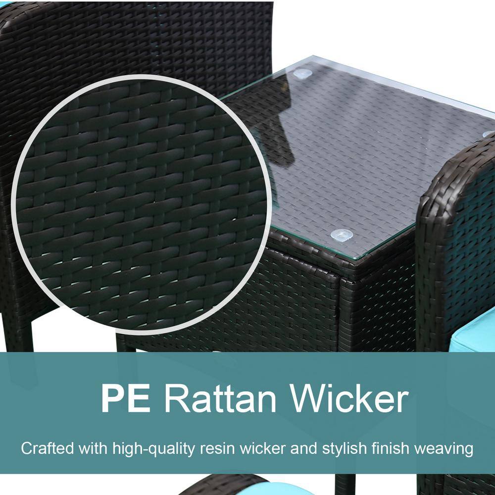 Light Blue Rattan Wicker Outdoor Patio Conversation Set with Cushions