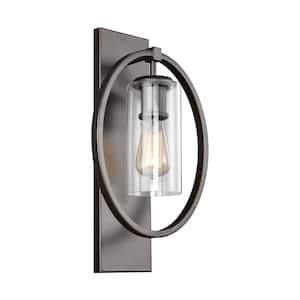 Marlena 10 in. 1-Light Antique Bronze Transitional Wall Sconce with Clear Glass Shade