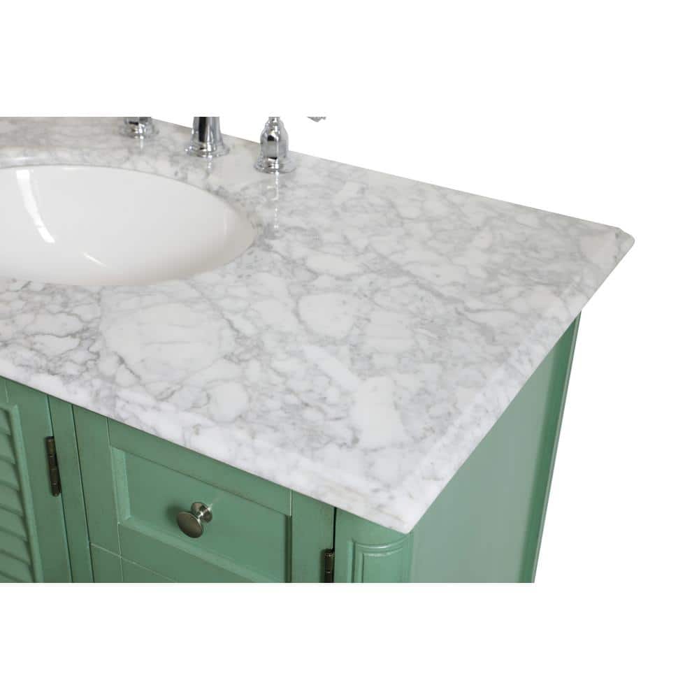 42" Vintage Mint Single Bathroom Vanity with Carrara White Marble Top