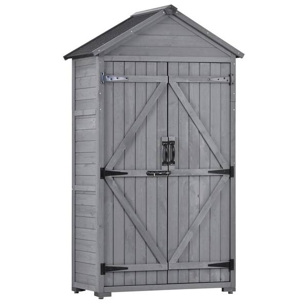 Harper & Bright Designs 3 ft. W x 1.83 ft. D Gray Fir Wood Shed Asphalt Roof with Workstation and Shelves (5.49 sq. ft.)
