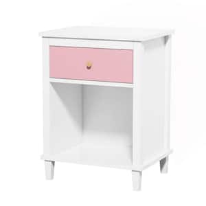 Pink 1-Drawer Nightstand with 1-Shelf