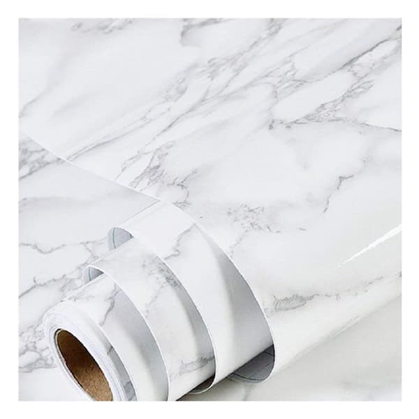 White Marble 17.7 in. x 78.7 in. PVC Peel and Stick Backsplash 1-Pack