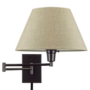 Cambridge 13 in. 150-Watt 1-Light Black Swing Arm Wall Lamp with Latte Mocha Fabric Shade