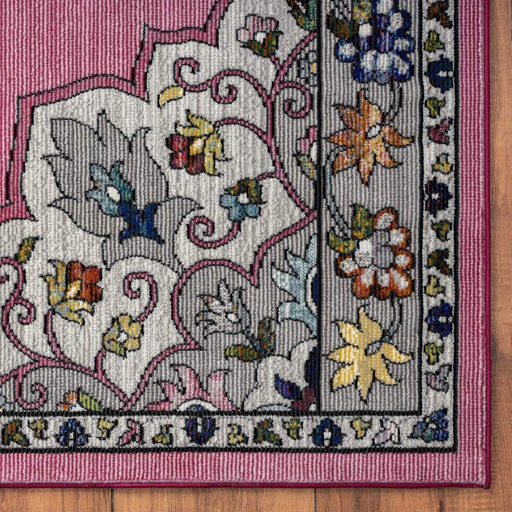 Ada Pink and Gray Medallion Synthetic 5' x 7'6" Area Rug