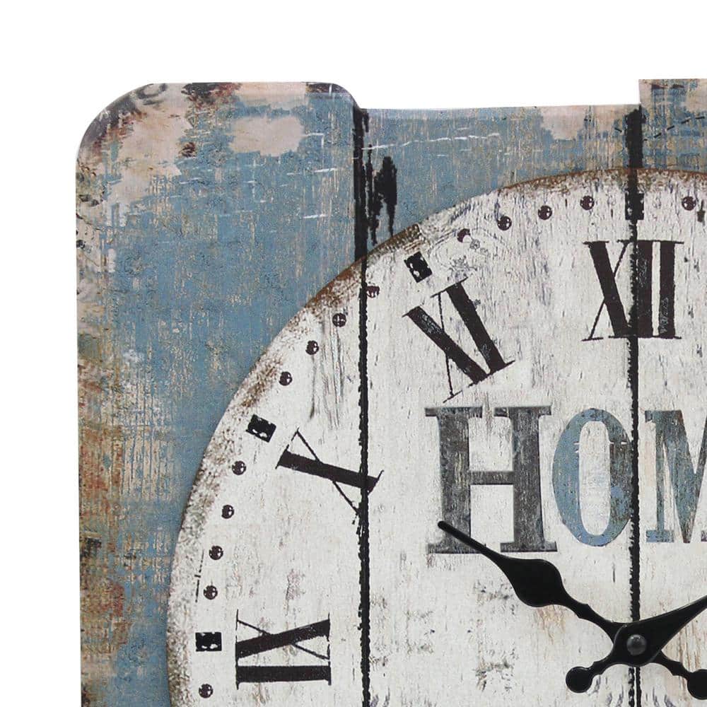 15.7" Blue and White Farmhouse Wooden Wall Clock