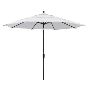 11 ft. Bronze Aluminum Pole Market Aluminum Ribs Auto Tilt Crank Lift Outdoor Patio Umbrella in Natural Sunbrella
