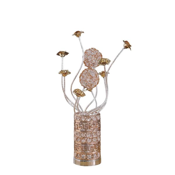21.5 in. Golden Rose Flower Bud Table Lamp with Copper and Silver Wire Bud