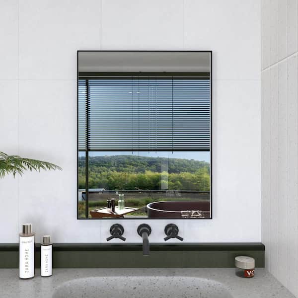 Hermitage Bath Sight 24 in. W. x 30 in. H Rectangular Framed Wall Bathroom Vanity Mirror in Matte Black