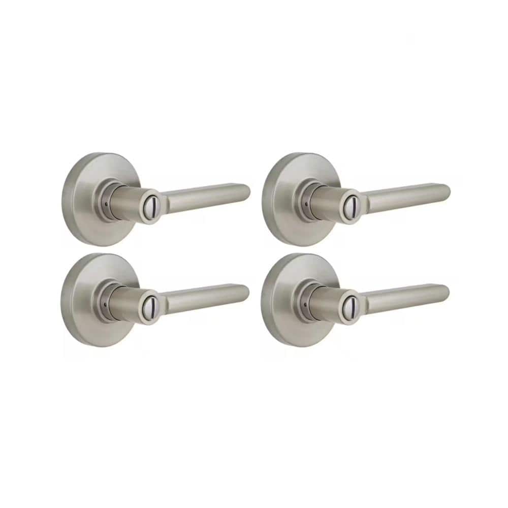 Tonebridge Satin Nickel Bed/Bath Door Lever with Round Rose (4-Pack)