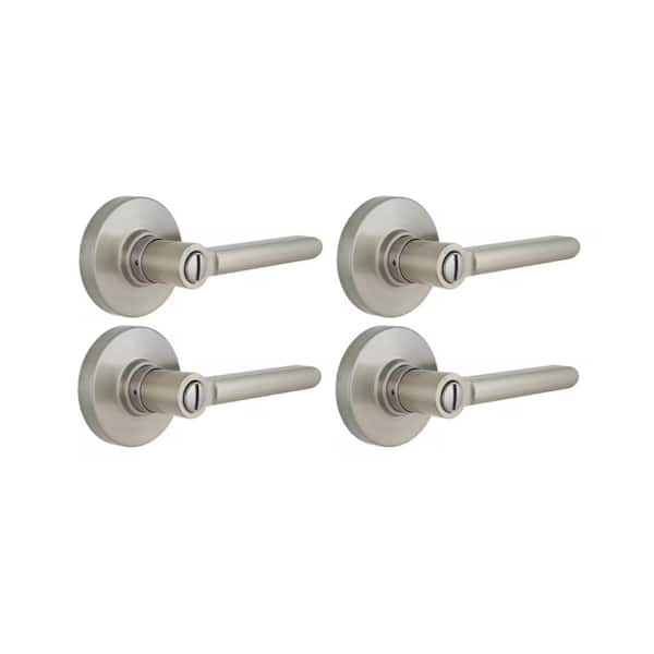 Tonebridge Satin Nickel Bed/Bath Door Lever with Round Rose (4-Pack)