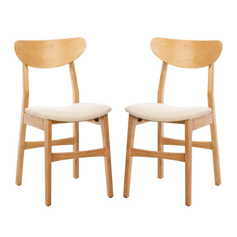 Transitional Retro High-Back Side Chair in Natural Wood & White Cushion