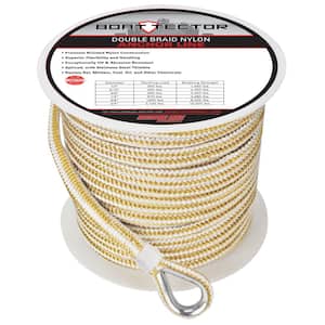 1/2 in. x 200 ft. BoatTector Double Braid Nylon Anchor Line with Thimble in White and Gold