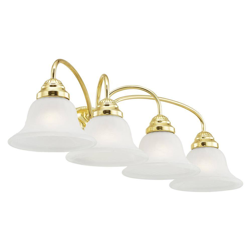 Edgemont Polished Brass 4-Light Vanity with White Alabaster Glass
